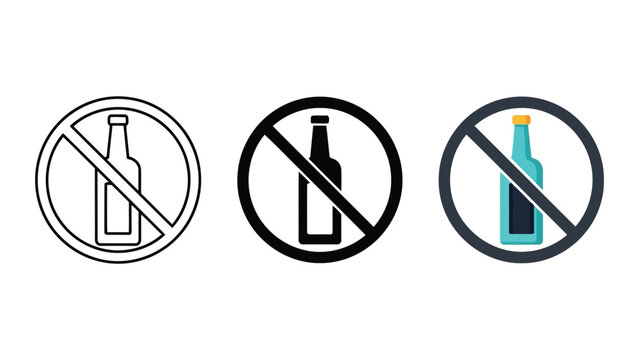 No alcohol prohibition signs vector illustration set