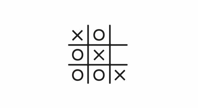 Simple black and white illustration of a tic-tac-toe game board with X's and O's