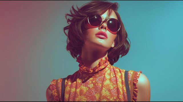 Stylish Woman with Sunglasses and Vintage Outfit Posing Confidently.