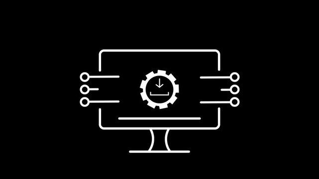 Software update line icon, download new firmware. On a black background 4k video .