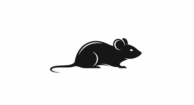 Silhouette of a small mouse with a long tail on a white background