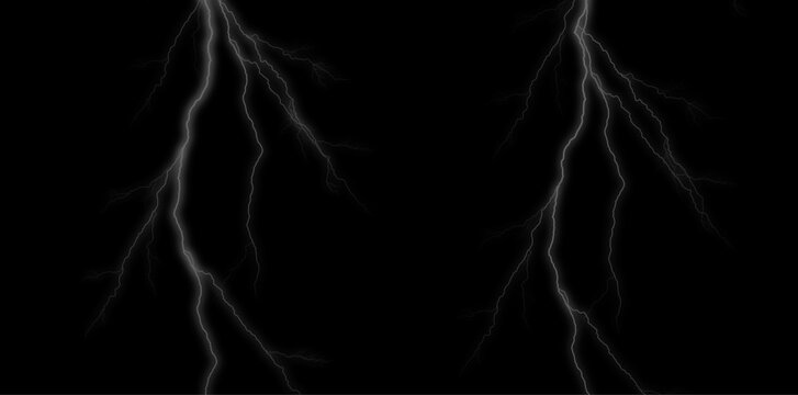Lightning bolts on black background for dramatic effect and thunderstorm concept