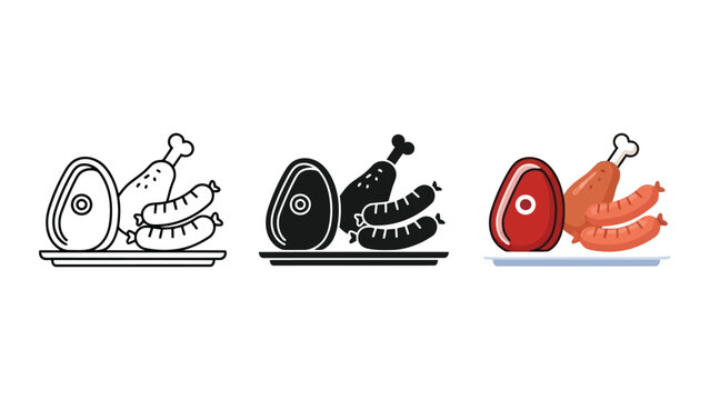 Meat platter vector illustration with steak sausage and chicken leg icons