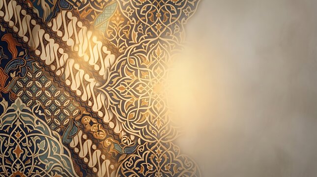 Traditional batik parang and arabesque floral pattern with glow