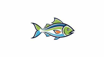 Obraz premium Stylized fish illustration with green, blue, and orange aquatic colors