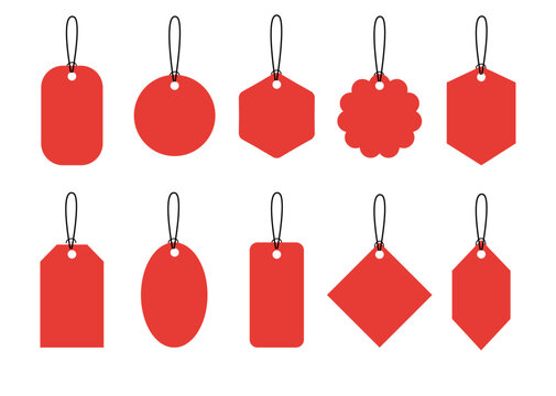 Vintage Price Tag Collection with Blank Label Shapes, Hanging Sale Tags and Retro Badge Design Elements Vector Set