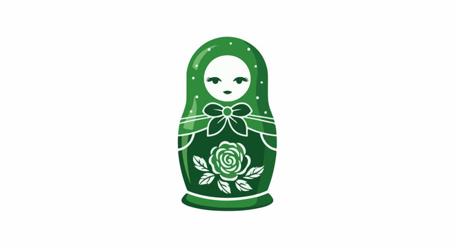 Single green nesting doll with floral design on white background