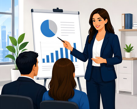 Professional Businesswoman Analyzing Financial Report and Charts at Office Desk