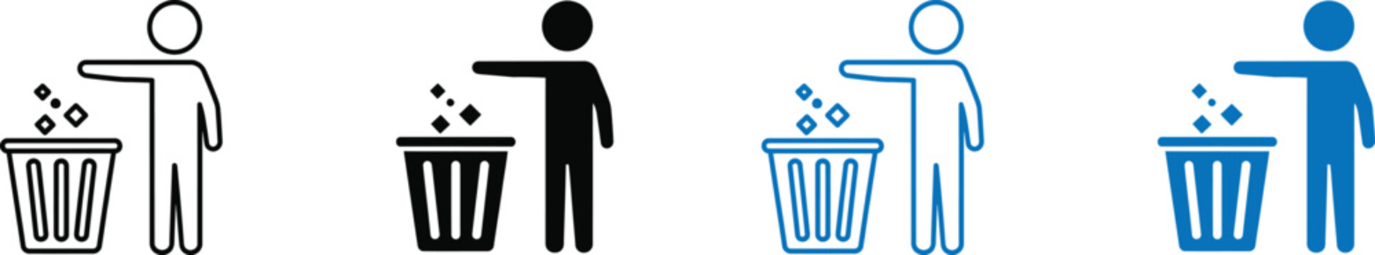 Four icons depicting people throwing away trash