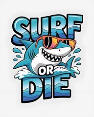 Fototapeta premium Surf or die cartoon shark graphic
