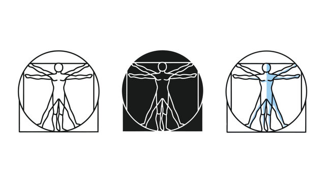 Vitruvian man vector illustration set in minimalist line art style