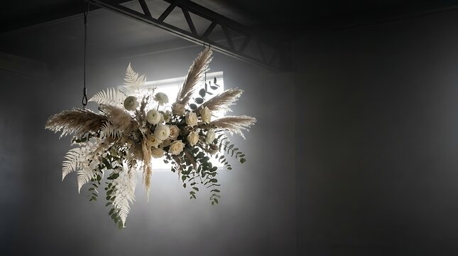 Elegant Dried Flower Arrangement Hanging Light Fixture.