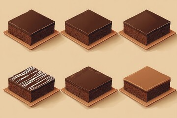 Fototapeta premium Brownies Display Neatly on Platters with Various Chocolate Finishes