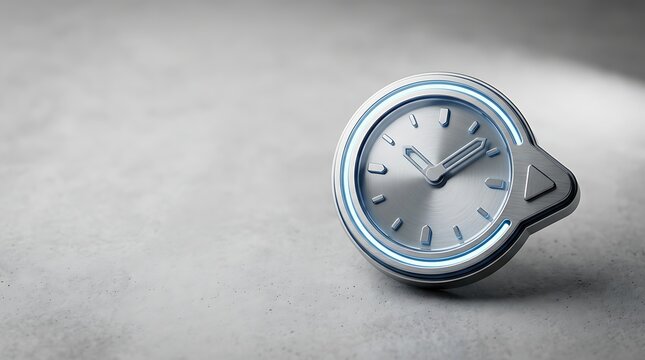 Modern Silver Analog Clock with Blue Light Accent on Textured Surface.