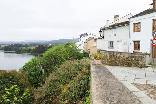 Beautiful view of The Eo estuary from a viewpoint of Castropol town in Asturias, Spain
