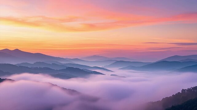 Soft gradient fog clouds blending peach and plum tones with fluid motion and peaceful ambience