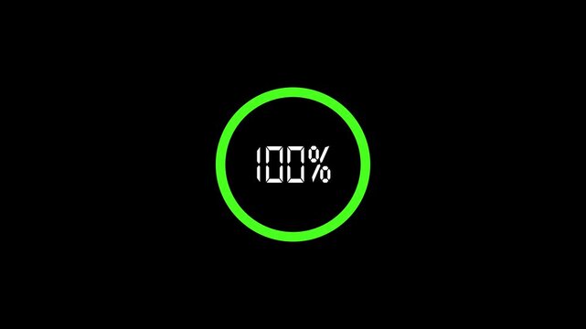 Green circular progress bar finished at one hundred percent loading ring