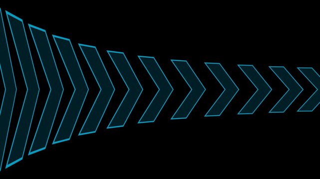 animated blue arrow moving curved to the right, on alpha channel black background.