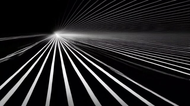 White light beams diverging from a central point, creating an optical tunnel effect