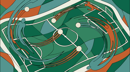 Abstract Soccer Field with Dynamic Players and Balls - Artistic Sports Illustration © Glypho