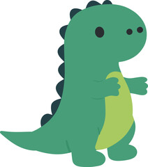 Fototapeta premium Cute green dinosaur cartoon character with friendly expression in simple flat vector style