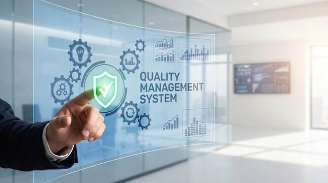 Quality management system qms concept, business process improvement, standardization and iso certification