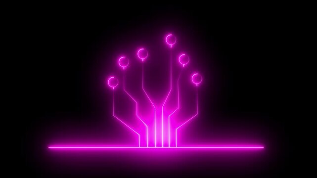 Abstract neon pink glowing circuit board technology background animation