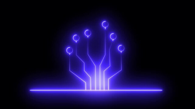 Abstract neon purple glowing circuit board technology background animation