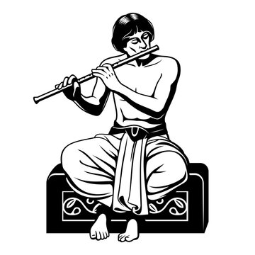 Man Playing Flute. Vector clipart isolated on white.