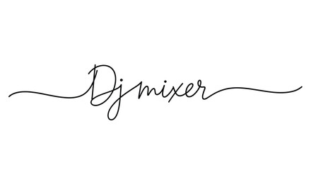 Obraz premium A stylized black signature logo reading 'Dj mixer' on a white background with flowing lines