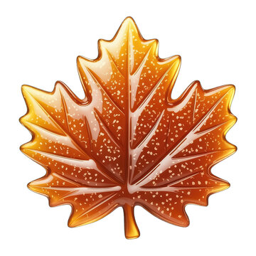 Amber maple leaf candy isolated on a transparent background