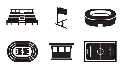 Soccer Football Stadium and Field Icons Set - Vector Silhouettes © MD
