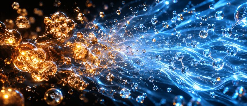 Advanced Ingredient Dispersion Technology Visualization With Molecular Transport Network and Enhanced Bioavailability Concept in Luxury Cosmetic Science Background
