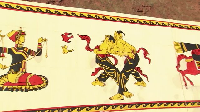Traditional ceremonial women mural on temple wall