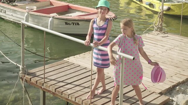 Two little beautiful girls in Nesebar, Bulgaria