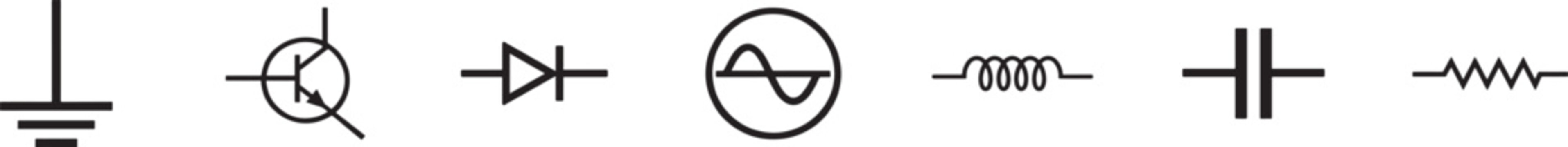 Electronic components vector symbol set. Editable circuit icons on transparent background EPS.