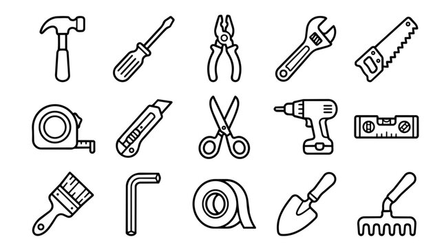 Simple outline work tools collection
