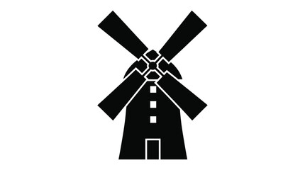 Fototapeta premium Black silhouette of a windmill against a white background
