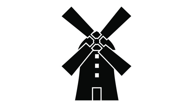 Black silhouette of a windmill against a white background