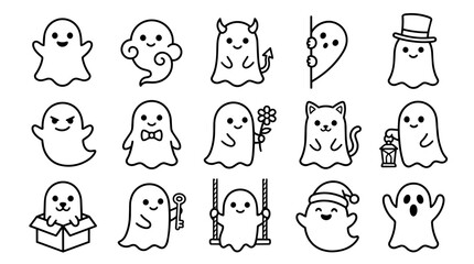 Fototapeta premium Sweet cartoon ghosts in various poses and moods