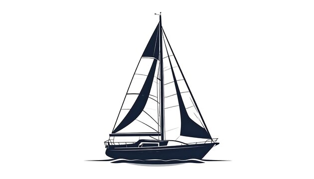 Classic black sailboat on calm water with clear sky.
