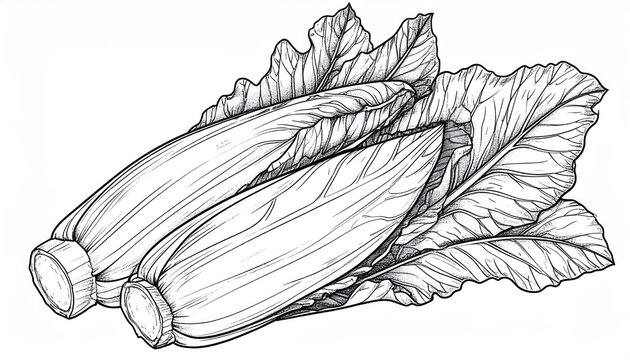 Detailed chicory endive heads line art illustration.
