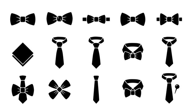 Formal fashion accessory vector icon set bow tie and business tie symbols