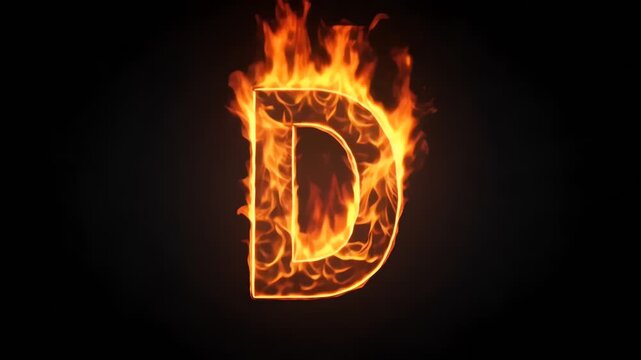 Capital letter D made of realistic flames burning on black background.
