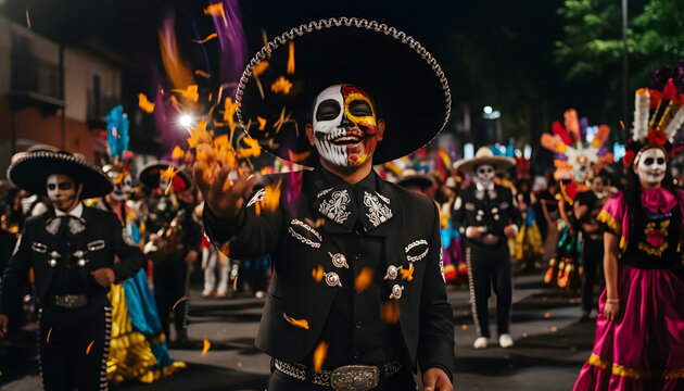 Smiling Catrin Character at Day of the Dead Parade
