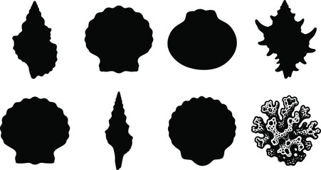 Marine Shells and Coral Silhouette Collection Featuring Seashell Ocean Life Vector Elements Bundle © MdSumon
