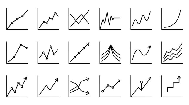 Set of various line graph icons