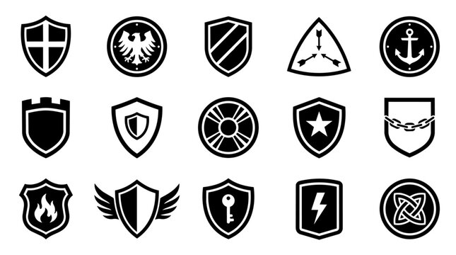 Set of diverse shield and emblem icons