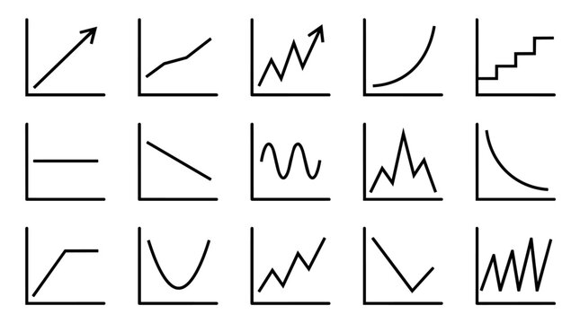 Simple line graph icons showing various data trends