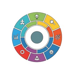 Naklejka premium Colorful circular infographic with diverse business icons and symbols.